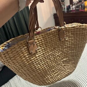 Banana Republic Woven Straw Tote in Natural Beige with Tan Handles